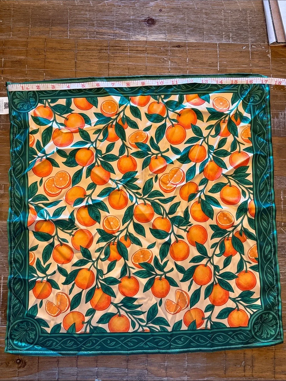 3 for $30 / Orange Orchard Square Scarf - Green & Orange Fruit Print